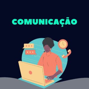 mulher a comunicar por computador e telefone