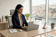 Profissional português a otimizar o perfil do LinkedIn num computador para ser encontrado por recrutadores