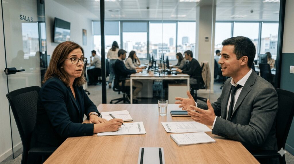 Entrevista de emprego com conversa estranha